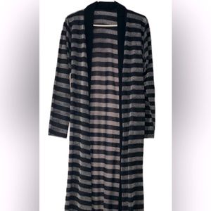 Women’s M | Black & Silver Striped Floor Length Cardigan
